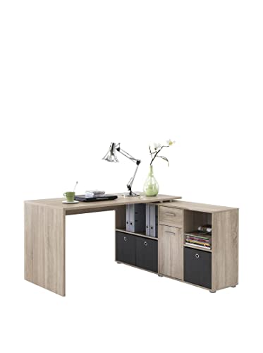 FMD Möbel, 353-001 Lexo Schreibtisch-Winkelkombin ation, eiche, Tisch maße 136.0 x 75.0 x 68.0 cm, Regal maße 137.0 x 71.0 x 33.0 cm (BHT)