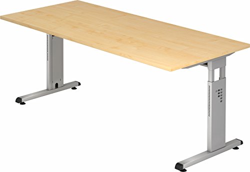 bümö® Schreibtisch O-Serie höhenverstellbar, Tischplatte 180 x 80 cm in Ahorn, Gestell in Silber