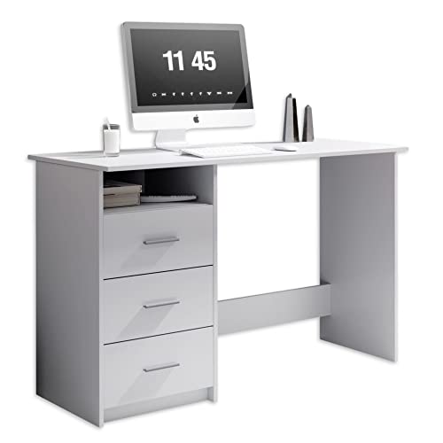 ADRIA Schreibtisch mit Schubladen in Weiß - Praktischer Bürotisch Computertisch mit großer Arbeitsfläche - 120 x 76 x 50 cm (B/H/T)
