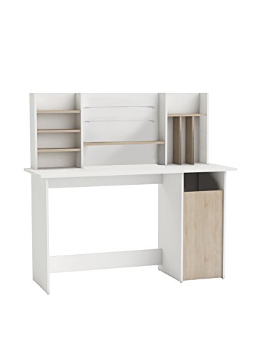 Demeyere 379138 Schreibtisch 1 Kaster und Aufsatz AMBRE, 134,8 x 73,7 x 50,1 cm, sonoma eiche mit struktur / weiß