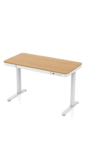 - AGIL - elektrisch höhenverstellbarer Schreibtisch - weißes Gestell & Ahorn Tischplatte 120x60 cm mit Schublade - Memory Funktion - USB - Ergonomischer Schreibtisch für Kinder und Erwachsene