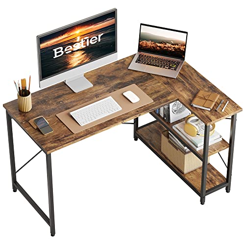 Bestier Computertisch mit Ablagefächern Schreibtisch Kleiner L-förmiger Eckschreibtisch mit Regalen 120CM Umkehrbarer Computertisch Schreibtisch mit Bücherregal für Heimbüro Kleiner Raum