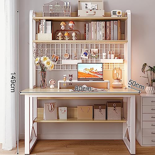WLCNYL Moderner Computertisch, Schreibtischtisch, Arbeitsstation Gitterregal,, Arbeitszimmer, PC Tisch Regalen das Home Office (80 x 50 x 149 cm, Holz)
