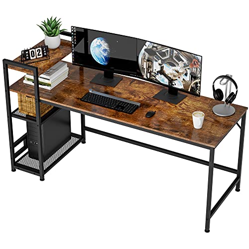 HOMIDEC Schreibtisch, Computertisch mit Bücherregal, Studiencomputer-Laptoptis ch mit 4 Tier DIY Lagerregalen Schreiben Tisch für Home Office Schlafzimmer 160x60x110cm