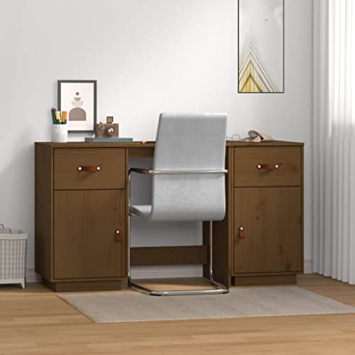 ECLAY Home Sets mit Schreibtisch mit Schränken Honigbraun 135x50x75 cm Massivholz Kiefer