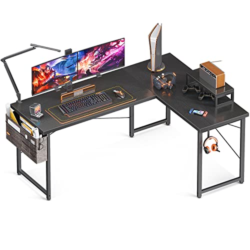 ODK Gaming Tisch, Eckschreibtisch, Gaming Schreibtisch mit Monitorablage, platzsparender Schreibtisch, einfach zu montieren, 146×120cm, Schwarz