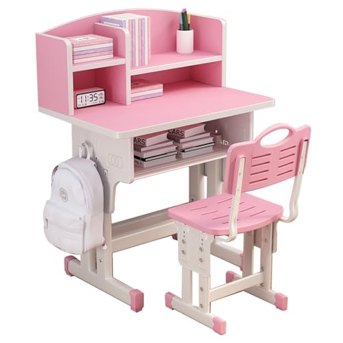 Höhenverstellbarer Studientisch Kinderschreibtisch Und Stuhl-Set Studentenschreibtisch Mit Schublade Computertisch Für Arbeitszimmer (Color : Rosa, S : 45 * 70cm)
