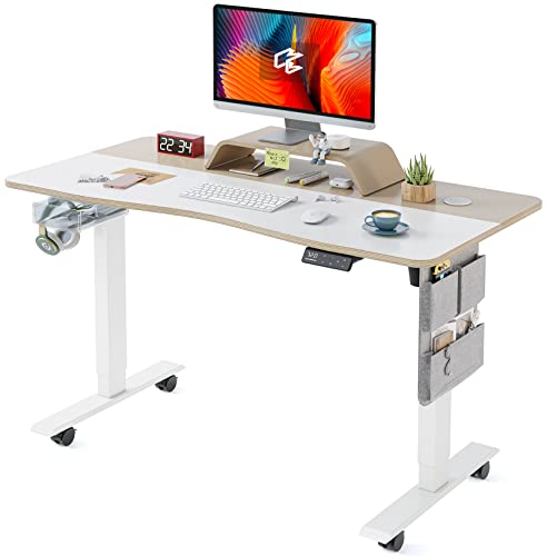 MAIDeSITe Höhenverstellbarer Schreibtisch Elektrisch 120 x 60CM Schreibtisch Höhenverstellbar Elektrisch Umweltfreundlicher Tischplatte aus Massivholz mit Monitorständer.