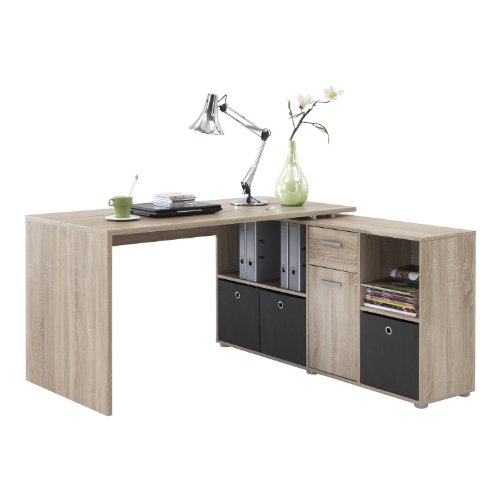 FMD Möbel, 353-001 Lexo Schreibtisch-Winkelkombin ation, eiche, Tisch maße 136.0 x 75.0 x 68.0 cm, Regal maße 137.0 x 71.0 x 33.0 cm (BHT)
