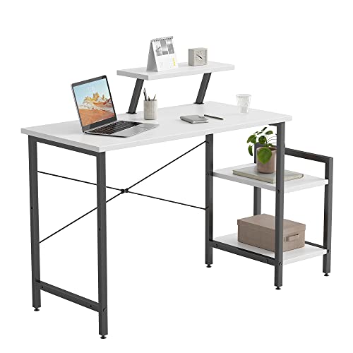 CubiCubi Kleiner Schreibtisch mit 2 mobilen Regalen und Monitorständer, 100 x 50 cm Stabiler Pc Gaming Tisch, einfache Montage für Arbeit, Weiß
