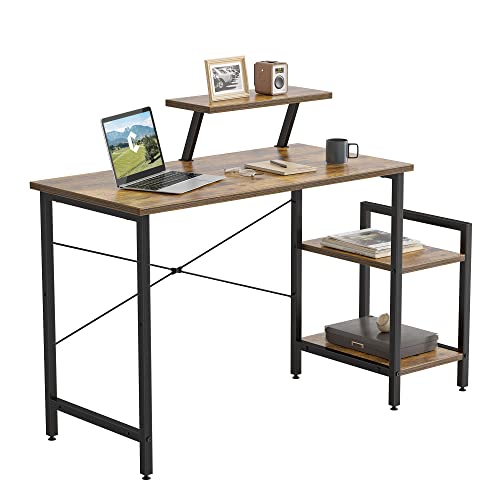 CubiCubi Kleiner Schreibtisch mit 2 mobilen Regalen und Monitorständer, 100 x 50 cm Stabiler Pc Gaming Tisch, einfache Montage für Arbeit, Braun