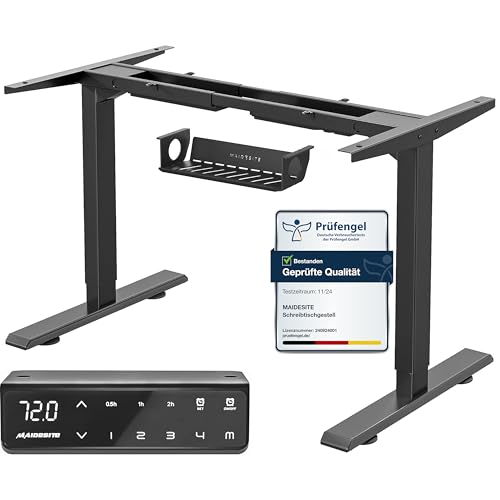 MAIDeSITe höhenverstellbarer elektrisher Schreibtisch mit 2 starken Motoren, höhenverstellbares tischgestell 2 teiligen Beinen sowie auch 4 Memory-Steuerung und Kollisionschutz Funktion(Schwarz)
