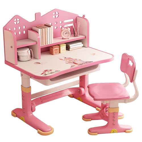 tinysiry Set aus Schreibtisch und Stuhl für Kinder, höhenverstellbarer Schulschreibtischstuhl mit verbreiterter Schreibtischplatte, Bücherständer und Aufbewahrungsschublade, ergonomischer Kindert