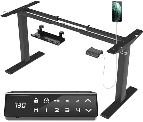 JUMMICO Höhenverstellbarer Schreibtisch Gestell mit USB-Buchse und Kabelwanne, Elektrisch Stufenlos Höhenverstellbar Ttischgestell mit Rollen, Steh Schreibtisch Stehpult（Schwarz）