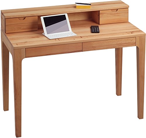 M2 Kollektion 612117 Schreibtisch / Sekretär / Konsolentisch Oskar, Echtholz Kernbuche massiv geölt, mit Schubladen und Aufsatz, 110x55cm, Gesamthöhe 96cm, Höhe Tischplatte 76cm